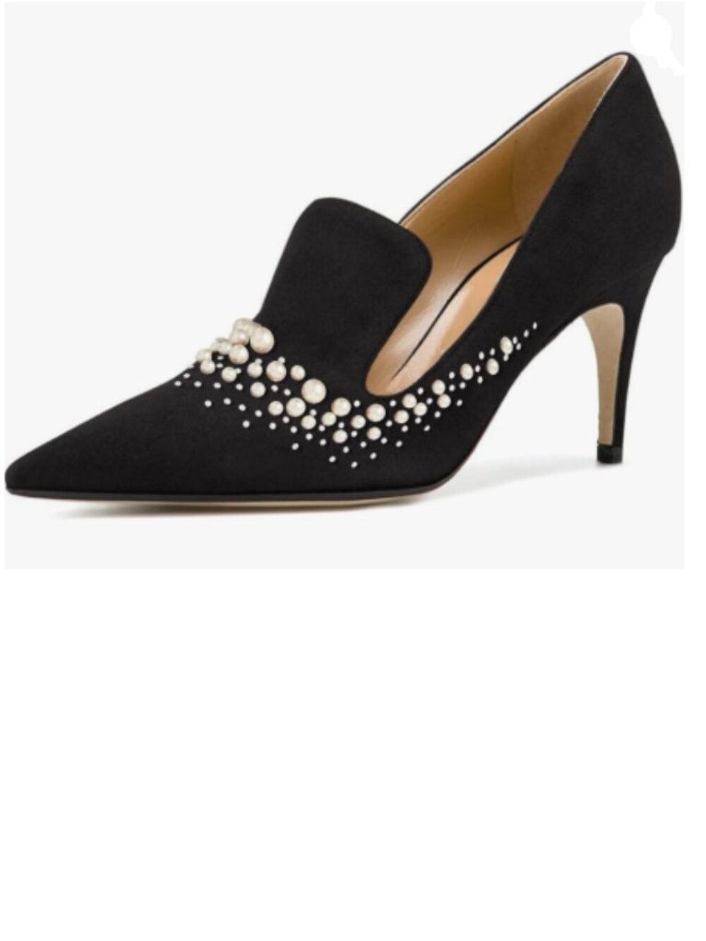 YDN Black Pearl Mid Heels Slip on Loafer Pumps Pointy Toe Slide Suede Prom Shoes